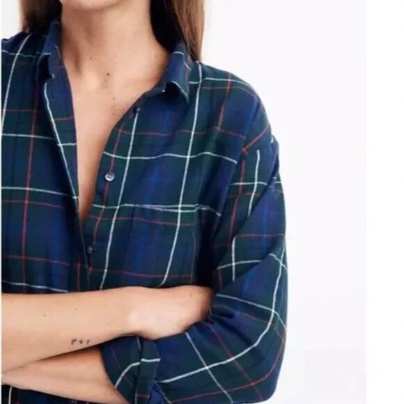 Madewell Ex-Boyfriend Ontario Plaid Flannel Button Up Shirt Fall Farm Oversized - Picture 2 of 6